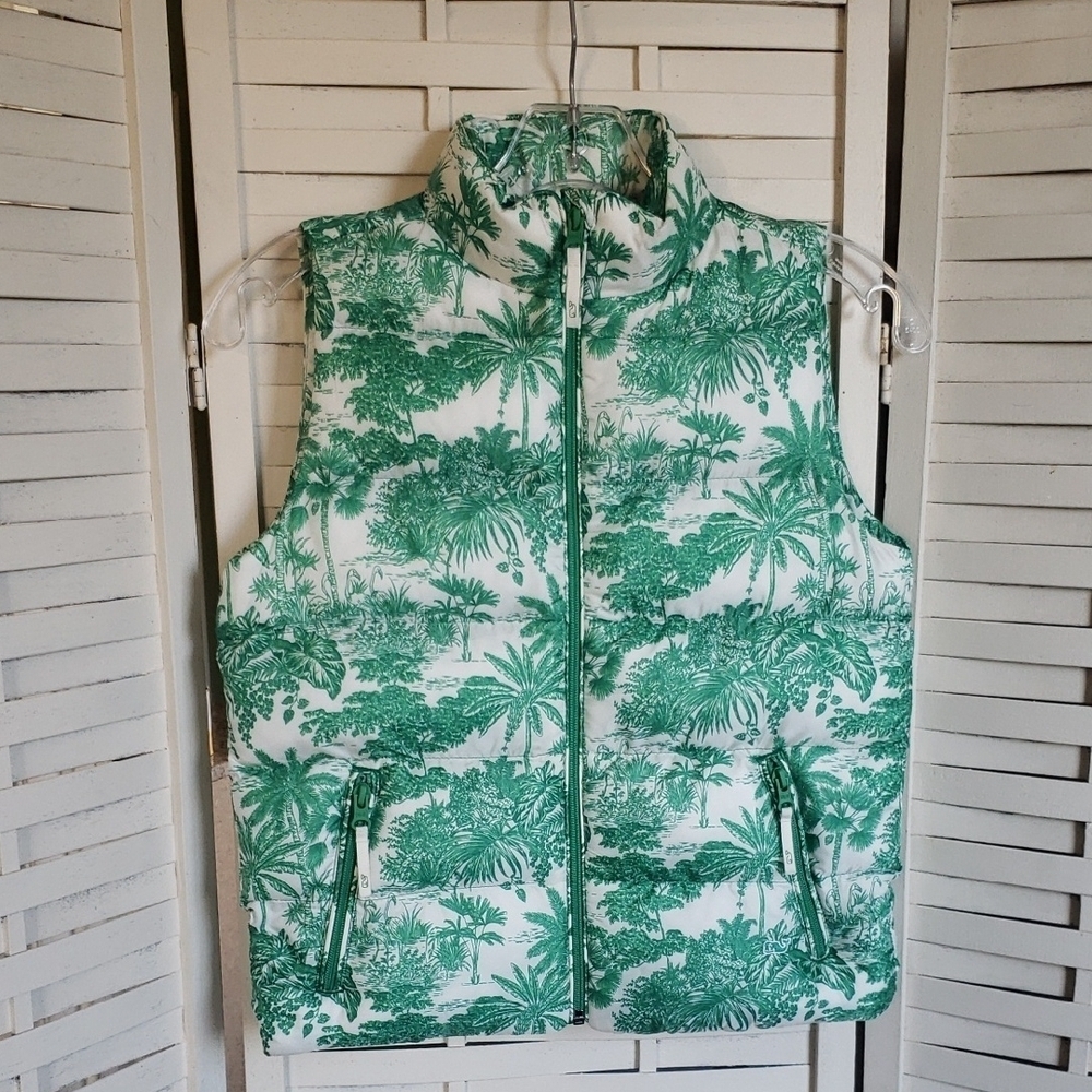 Vineyard Vine Green Palm Print Puff Full Zip Youth Vest Size S New